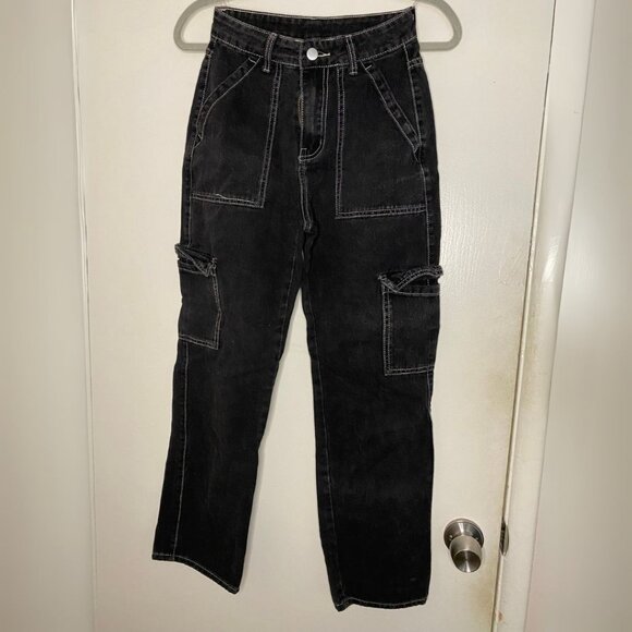 Black Cargo Utility Jeans with Pockets Size XS - Picture 1 of 2